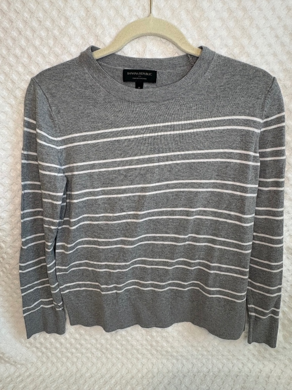 Banana Republic Forever Sweater Gray & White Striped Crewneck | Women's Medium